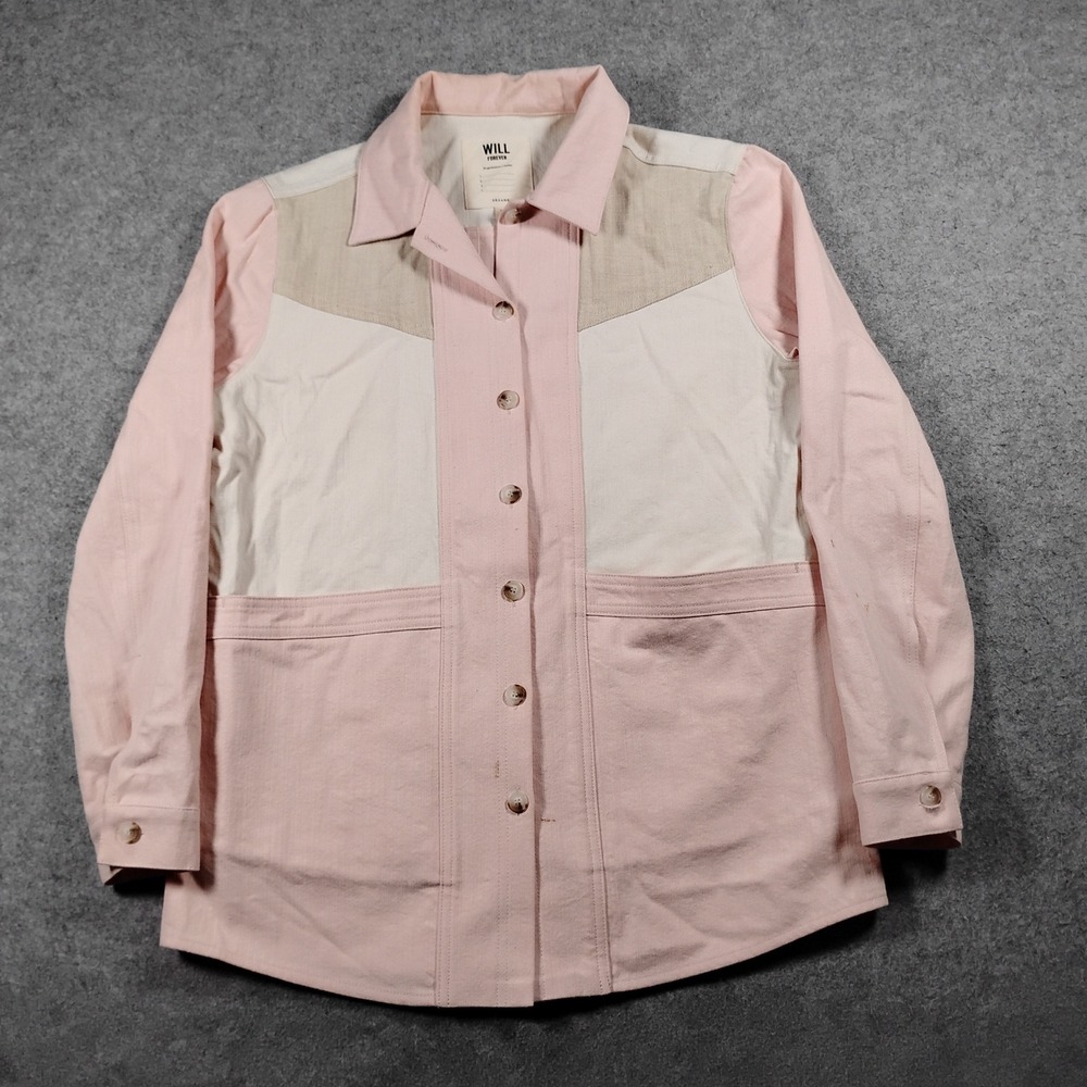 Sezane Women's Pink Will Chore Colorblock Cotton Linen Oversized Jacket Size S